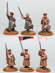 RNRPK21 Mixed Russian Infantry Command In Greatcoat & Forage, Advancing (6 Figures)