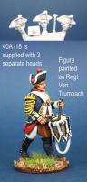 40A118 Hessian Musketeer Drummer In Gaiters, Marching (1 Figure) (40mm)