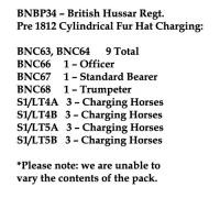 BNBP34 Napoleonic British Hussar Regiment - Pre 1812, Cylindrical Fur Hat, Charging (12 Mounted Figures)