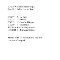 BNBP39 Napoleonic British Hussar Regiment - Post 1812, In Fur Hat, At Rest (12 Mounted Figures)
