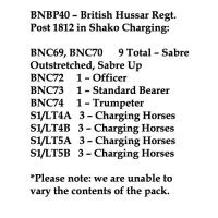 BNBP40 Napoleonic British Hussar Regiment - Post 1812, In Shako, Charging (12 Mounted Figures)