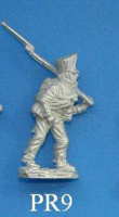 PR9 Marching, Musket resting on left shoulder, taking a long stride.