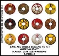 DAP(GB)12 Plastic Dark Age Warriors Shield Designs Twelve (12) ROMANO BRIT & WELSH