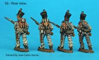 S6 - Four Saxon musketeers with uncovered shakos in advancing poses.