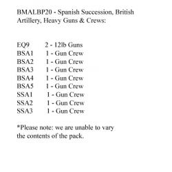 BMALBP20 British Artillery Pack 2 x Heavy Guns, 8 Crew Figures