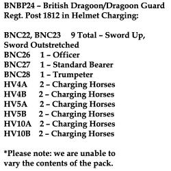 BNBP24 Napoleonic British Dragoon/Dragoon Guard Regt - Post 1812, Helmet, Charging (12 Mounted Figures)
