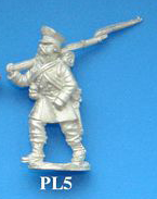 PL5 NCO carries musket on right shoulder, armed with short infantry sabre.