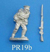 PR19b Advancing, left leg forward and bent at the knee, right leg back. Wears the regulation pack.