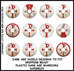 DAP(GB)10 Plastic Dark Age Warriors Shield Designs Ten (12) ROMANO BRIT / LATE ROMAN