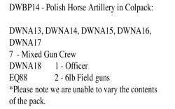 DWBP14 Polish Horse Artillery In Colpack 2 x 6lb Field Guns & Crew