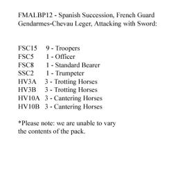 FMALBP12 French Guard Gendarmes/Chevaux-Legers Attacking With Sword (12 Mounted Figures)