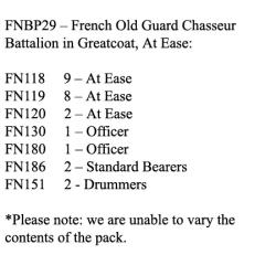 FNBP29 Old Guard Chasseurs. Greatcoat & Mixed Head Gear, At Ease (25 Figures)