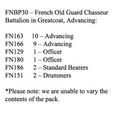 FNBP30 Old Guard Chasseurs. Greatcoat & Bearskin, Advancing (25 Figures)