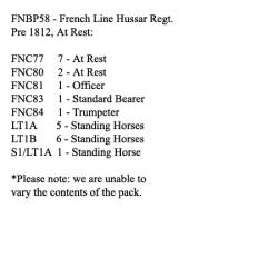 FNBP58 French Line Hussars Pre 1812, At Rest (12 Mounted Figures)