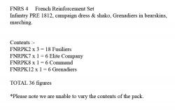 FNRS4 French Infantry Pre 1812, Campaign Dress & Shako, (Grenadiers In Bearskin), Marching (36 Figures)
