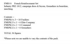 FNRS8 French Infantry Pre 1812, Campaign Dress & Bicorn, (Grenadiers In Bearskin) Marching (36 Figures)