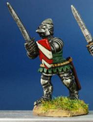 HW37 Dismounted Man At Arms - Advancing With Sword And Shield - Jupon & Houndskull Visor (Down) (1 figure)