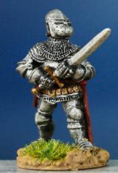 HW52 Dismounted Man At Arms - Standing With Hand & Half Sword - White Harness & Bascinet Visor Down (1 figure)