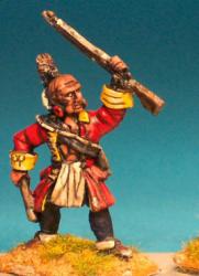 IND5(FR) Warrior In European Coat, Standing Waving Musket