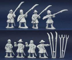 LSGP2 Monmouth Rebels Armed With Scyths/Pitch Forks, 8 Mixed Figures Per Pack.