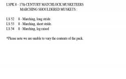 LSPK8 Matchlock Musketeers Marching, Shouldered Muskets (Excludes Command) (24 Figures)