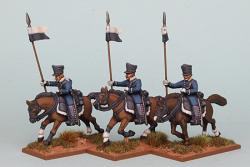 PSNRPK26 Prussian Landwehr Cavalry Galloping, Lance Up. Separate Pivoting Lance Arms (3 Mounted Figures)