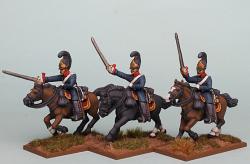 PSNRPK28 Prussian Cuirassiers, Galloping / Attacking. Separate Pivoting Sword Arm (3 Mounted Figures)