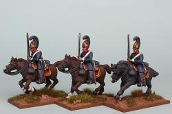 PSNRPK29 Prussian Cuirassiers, Galloping, Shouldered Swords. Separate Pivoting Sword Arm (3 Mounted Figures)