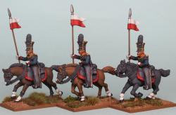 PSNRPK35 Prussian Guard Uhlans Galloping, Lance Up. Separate Pivoting Lance Arms (3 Mounted Figures)
