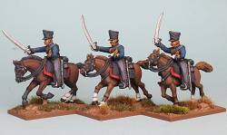 PSNRPK37 Prussian Hussars, Galloping/Attacking. Separate Pivoting Sabre Arm (3 Mounted Figures)