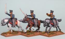 PSNRPK38 Prussian Hussar Command, Galloping. Separate Pivoting Arm (3 Mounted Figures)