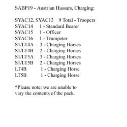 SABP19 Cavalry - Austrian Hussars, Charging (12 Mounted Figures)