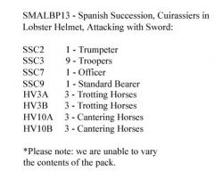 SMALBP13 Spanish Succession Cuirassiers In Lobster Tail Helmets, Attacking With Sword (12 Mounted Figures)