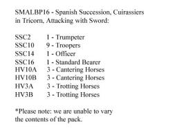 SMALBP16 Spanish Succession Cuirassiers In Tricorns, Attacking With Sword (12 Mounted Figures)
