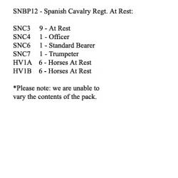 SNBP12 Spanish Cavalry Regt (Life Guard, Line Cavalry Or Dragoon), At Rest (12 Mounted Figures)