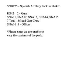 SNBP25 Spanish Foot Artillery In Shako 2 x 9lb Guns, 8 Crew