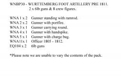 WNBP30 Wurttemberg Foot Artillery Pre 1811 - 6lb Guns X2, 8 Crew