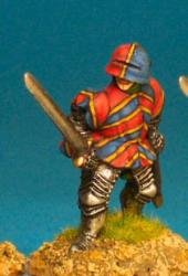WR68 Dismounted Man At Arms Standing Ready With Sword - Slashed Sleeved Tabard Visored Sallet (1 Figure)