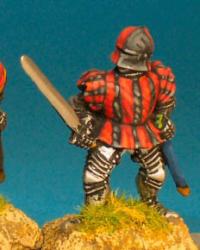WR69 Dismounted Man At Arms Standing Ready With Sword - Slashed Sleeved Tabard Deep Sallet (1 Figure)