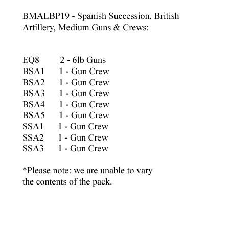 BMALBP19 British Artillery Pack 2 x Medium Guns, 8 Crew Figures