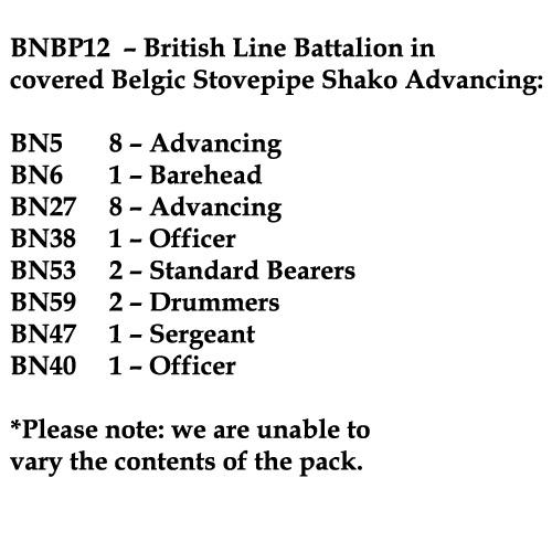 BNBP12 British Line Battalion, Covered Belgic Shako, Advancing (24 Figures)