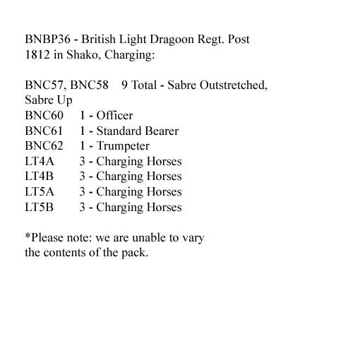 BNBP36 Napoleonic British Light Dragoon Regiment - Post 1812, Shako, Charging (12 Mounted Figures)