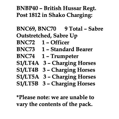BNBP40 Napoleonic British Hussar Regiment - Post 1812, In Shako, Charging (12 Mounted Figures)