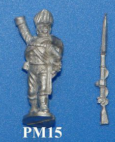 PM15 Enthusiastic musketeer, right arm holding musket in the air