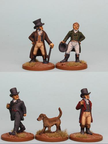 CNPK1 Napoleonic Civilian Pack, 4 Gentlemen Figures And A Dog (Figs Sold Only As A Pack)