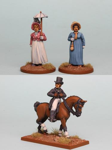 CNPK2 Napoleonic Civilian Pack, Mounted Gentleman Figure And Horse Plus 2 Ladies (Figs Sold Only As A Pack)