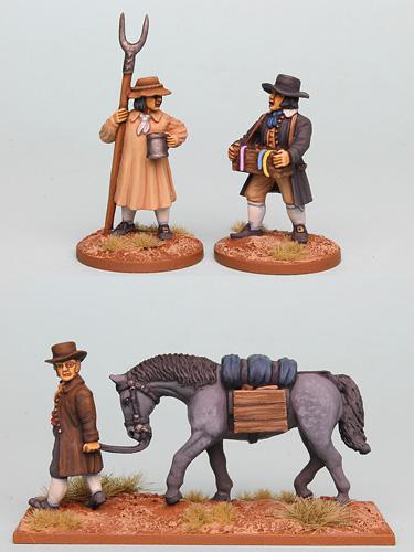 CNPK3 Napoleonic Civilian Pack, Man Leading Packhorse Plus Pedlar And Farm Labourer (Figs Sold Only As A Pack)