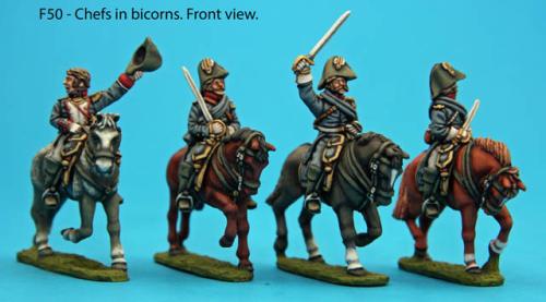 F50 - Four mounted Chefs de Battalion in bicorns.