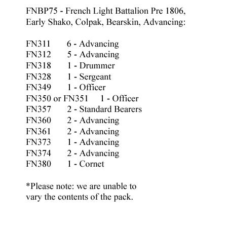 FNBP75 French Light Pre 1806 Early Shako, Colpack, Bearskin, Advancing (25 Figures)