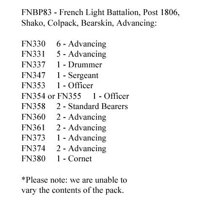 FNBP83 French Light Post 1806 Shako, Colpack, Bearskin, Advancing (25 Figures)